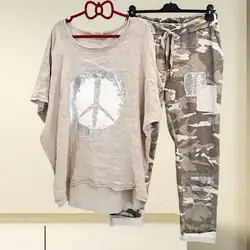 1 Set Women Outfit Popular Crew Neck Asymmetrical Top Pants Summer T-shirt Trouser Set