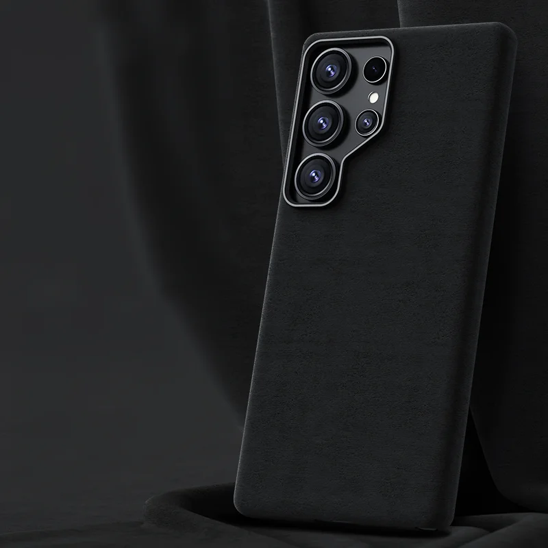 

Premium Suede Leather Phone Case For Samsung Galaxy S25 Ultra S24 Plus Magnetic Wireless Charging Metal Camera Protection Cover