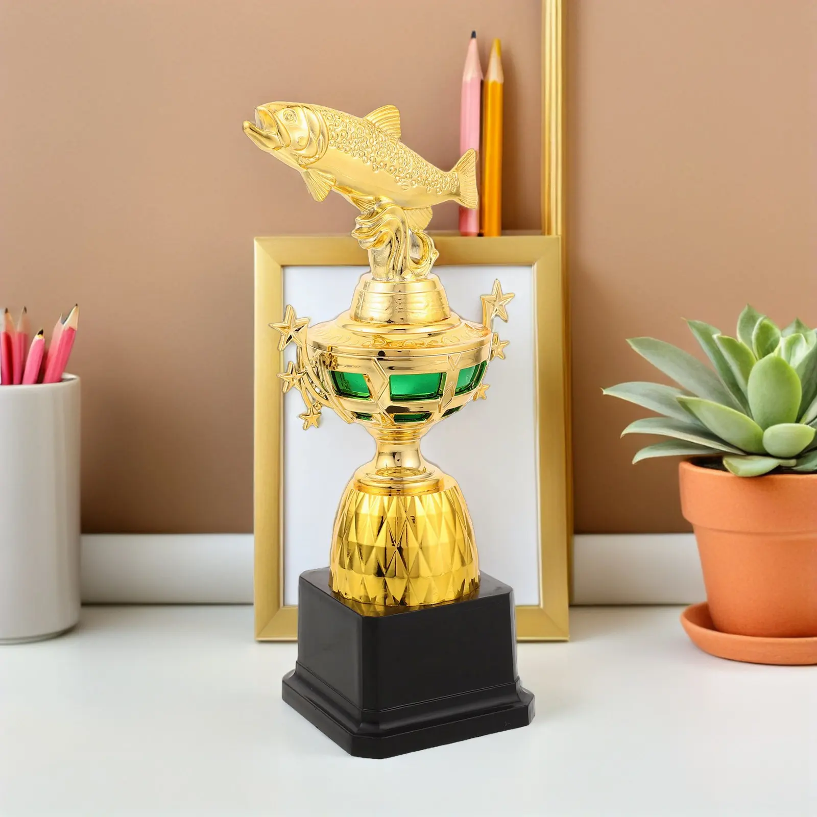 Mini Fish Trophy Golden Plastic Fishing Trophy with Black Base for Angling Tournament Prize Game Fishing Derby Award Celebration