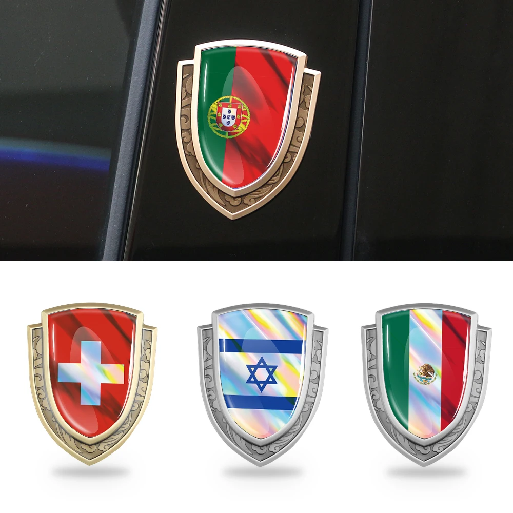 Pegatina de Metal 3D para tanque de aceite de coche y motocicleta, pegatinas decorativas con logotipo personalizado, emblema de bandera de Portugal, Suiza, Israel y México