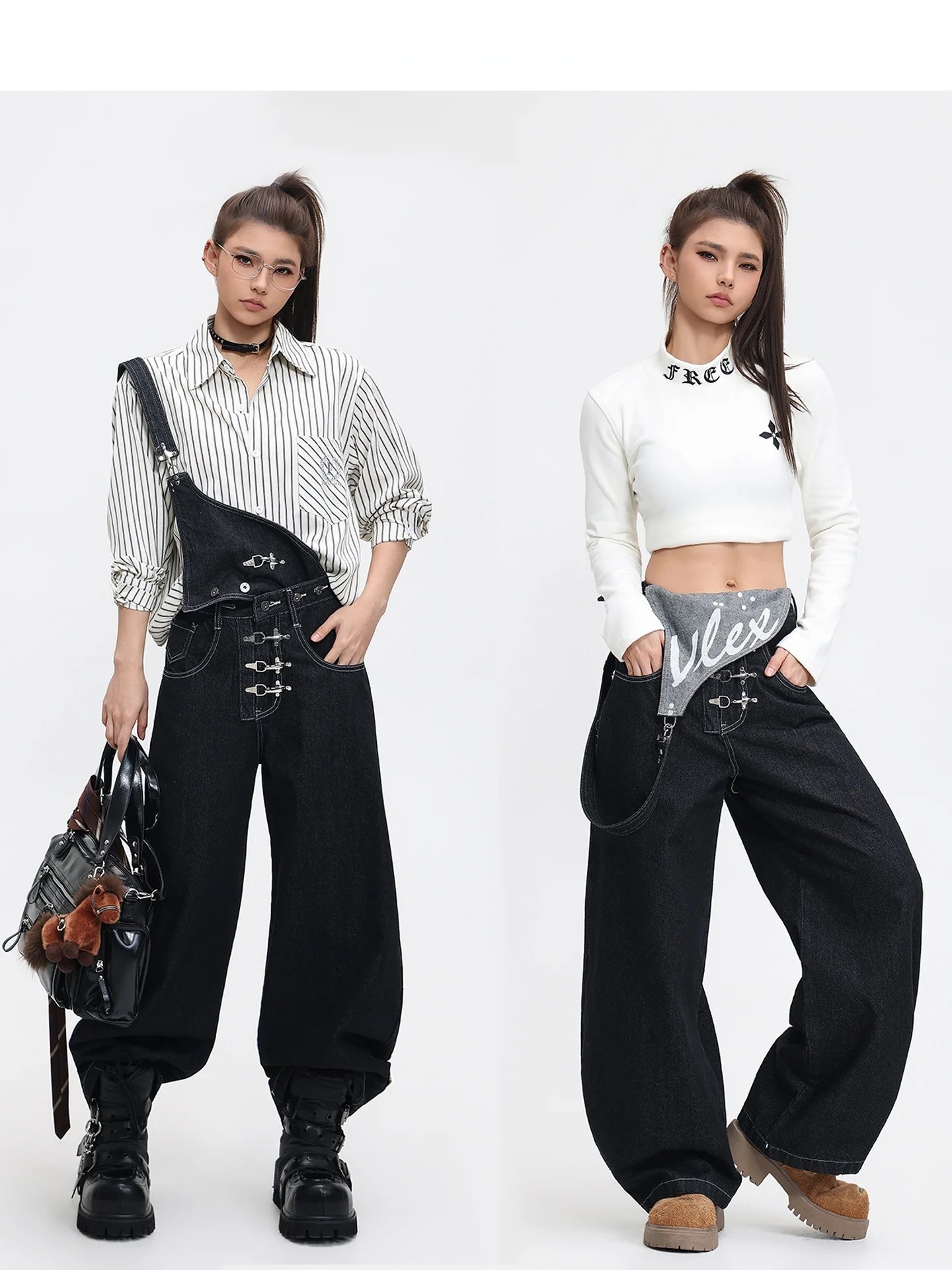 

Свободные джинсы-карго American Street Style с отстегивающимся одноплечным ремнем и тремя способами ношения