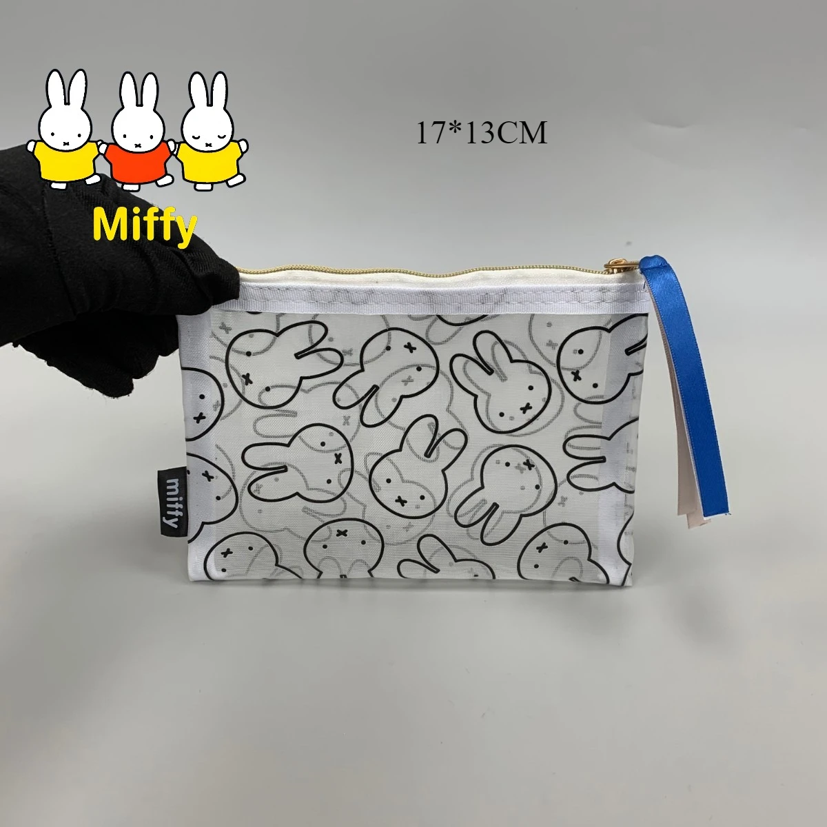 Симпатичная косметичка Miffy: милая мультяшная сетчатая сумка для хранения с принтом маленького кролика, портативный туалетный набор, маленький размер, моющийся.