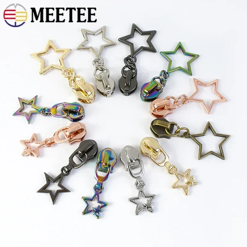 5/10/30P Meetee 5# Star Zipper Slider Puller for Zip Jacket Nylon Zips Pull Bag Zippers Head Sewing Closure Repair Kit Accessory