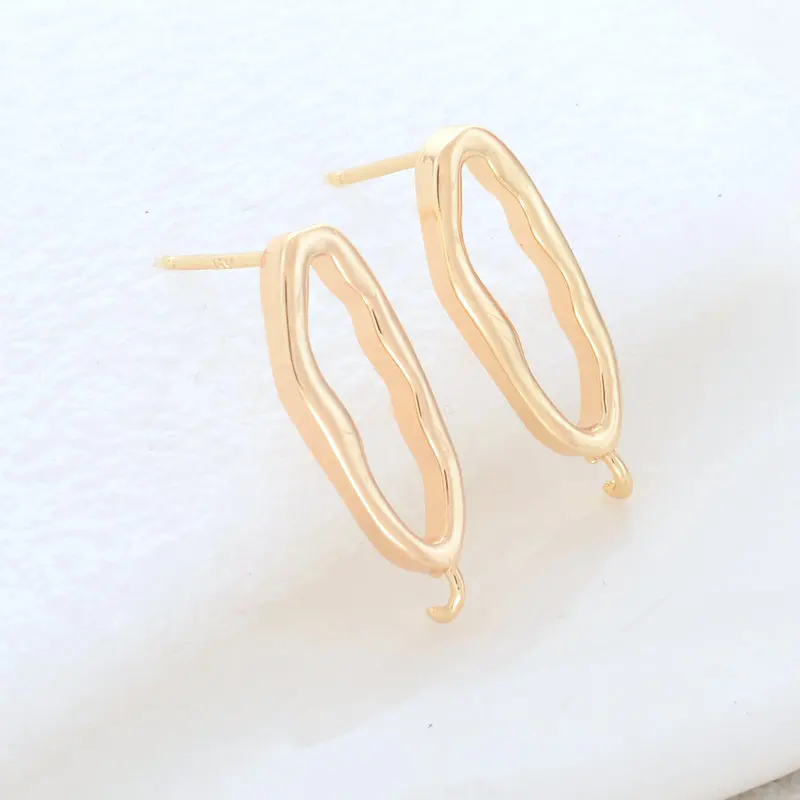 6.5*19MM 14K Gold Color Plated Brass Ovlal Shaped Stud Earrings Pins High Quality Diy Jewelry Findings Accessories