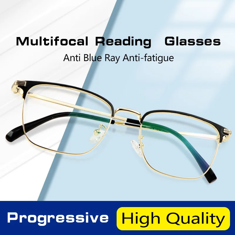 Multifocal Reading Glasses for Men,  Anti-Fatigue Presbyopia Eyeglasses,Anti Eyestrain Readers Stylish Metal Frame