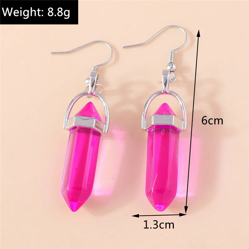 Aihua Colorful Natural Hexagonal Column Stone Earrings Bullet Stone Healing Reiki Crystal Dangle Earring Party Jewelry Gifts