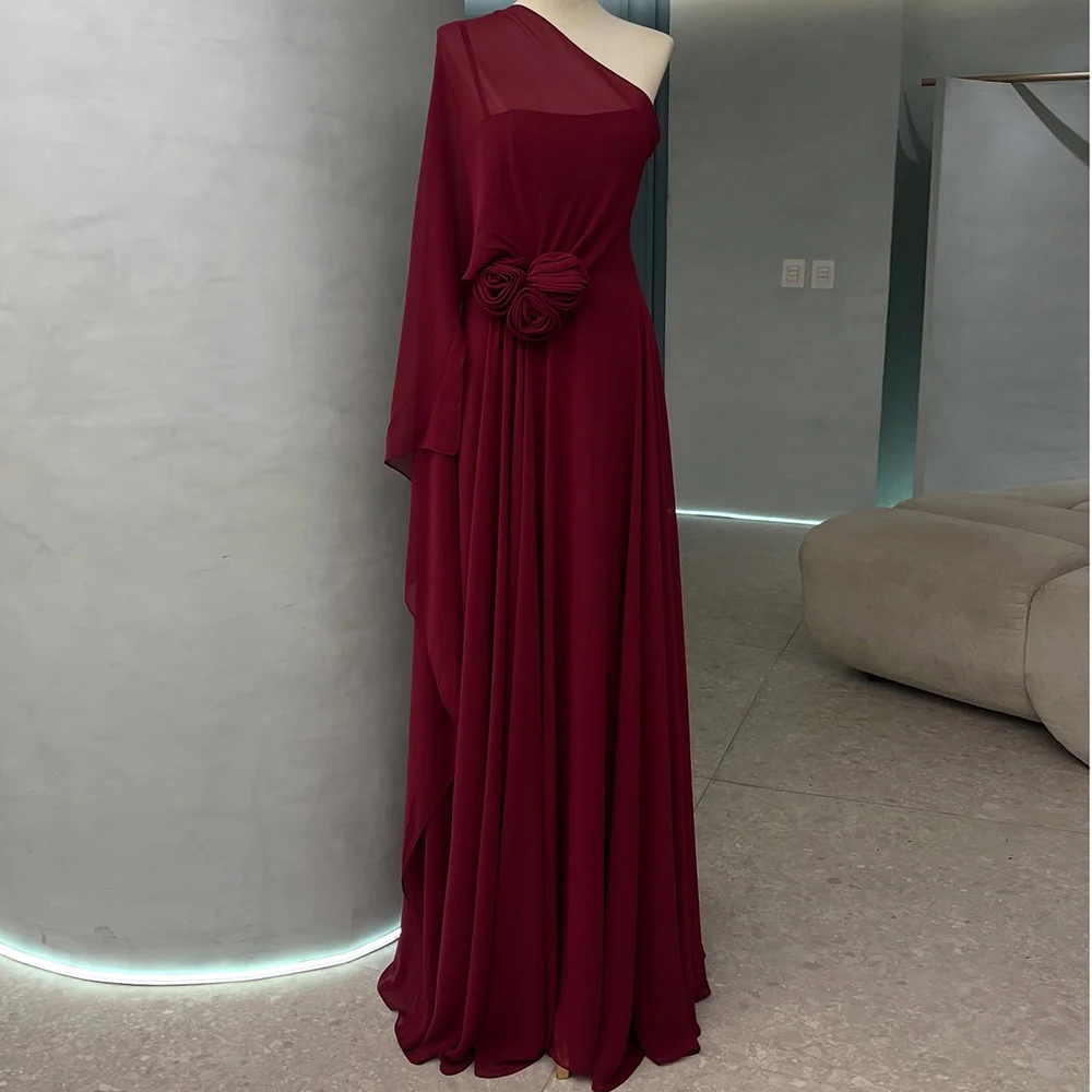 

Customized A-line Evening Dresses Floor-length Spaghetti Strap Sleeveless Prom Gown Fashion Flowers Stole Draped Party Gown