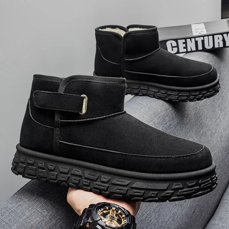 Men's Winter Snow Boots Warm Fur Lined Fleece High-top Sneakers Thick-Soled Ankle Boots Anti-Slip Platform Leather Casual Shoes