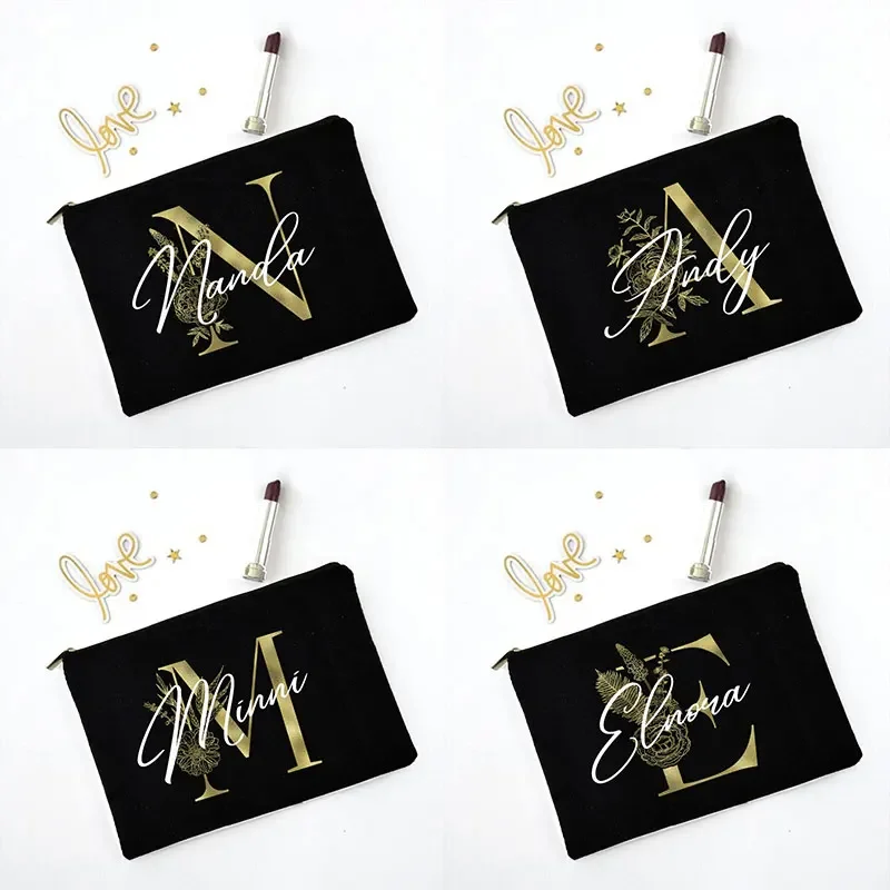 

Personalized Initial Makeup Bag Custom Name Bridesmaid Holiday Canvas Lipstick perfume Cosmetic Bag Wedding Singles Party Gift