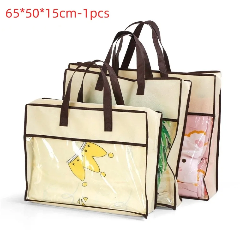 

New Transparent Clothes Storage Bag Non-woven Large Capacity Dustproof Bag Dust-Proof Handle Quilt Storage Bag Household Use