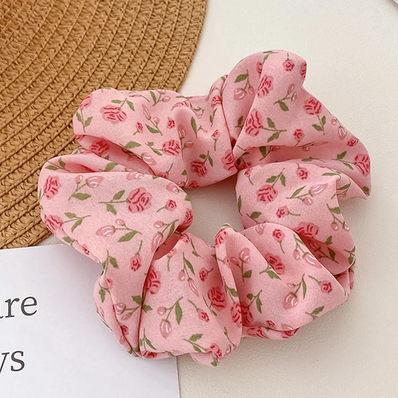 Gentle Sweet Women Floral Hair Ties Scrunchies Tulip Rose Flower Hair Rope Summer Ponytail Holder Rubber Band Hair Accessories