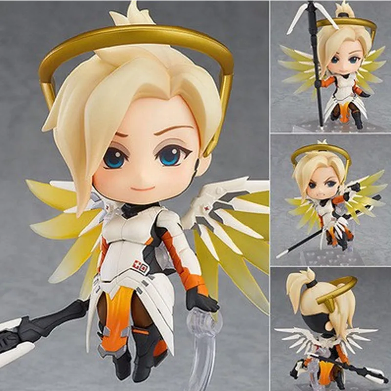 

10cmGSC Nendoroid 790 Overwatch Mercy Angela Classic Skin Figure Movable Wings Staff Multiple Plush Box Collectible Anime Model
