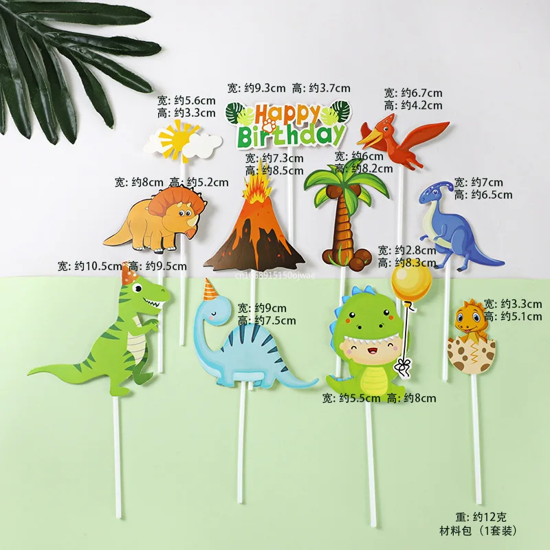 Forest Dinosaur Birthday Decorations Cake Topper Baking Cake Decor Jungle Safari Happy Birthday Party Decor Kids Party Supplies