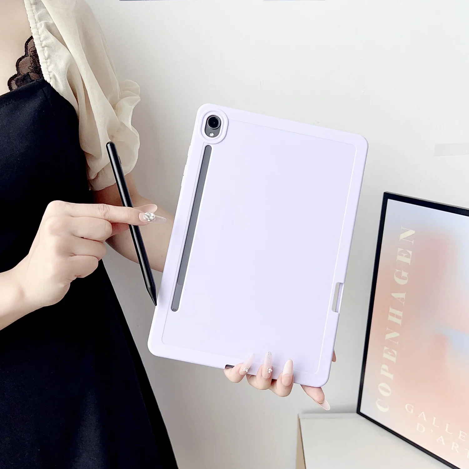 Funda para tableta de Color caramelo para Samsung Tab S7 S8 S9 A9 Plus A7 Lite con funda con ranura para lápiz, funda de silicona suave a prueba de golpes