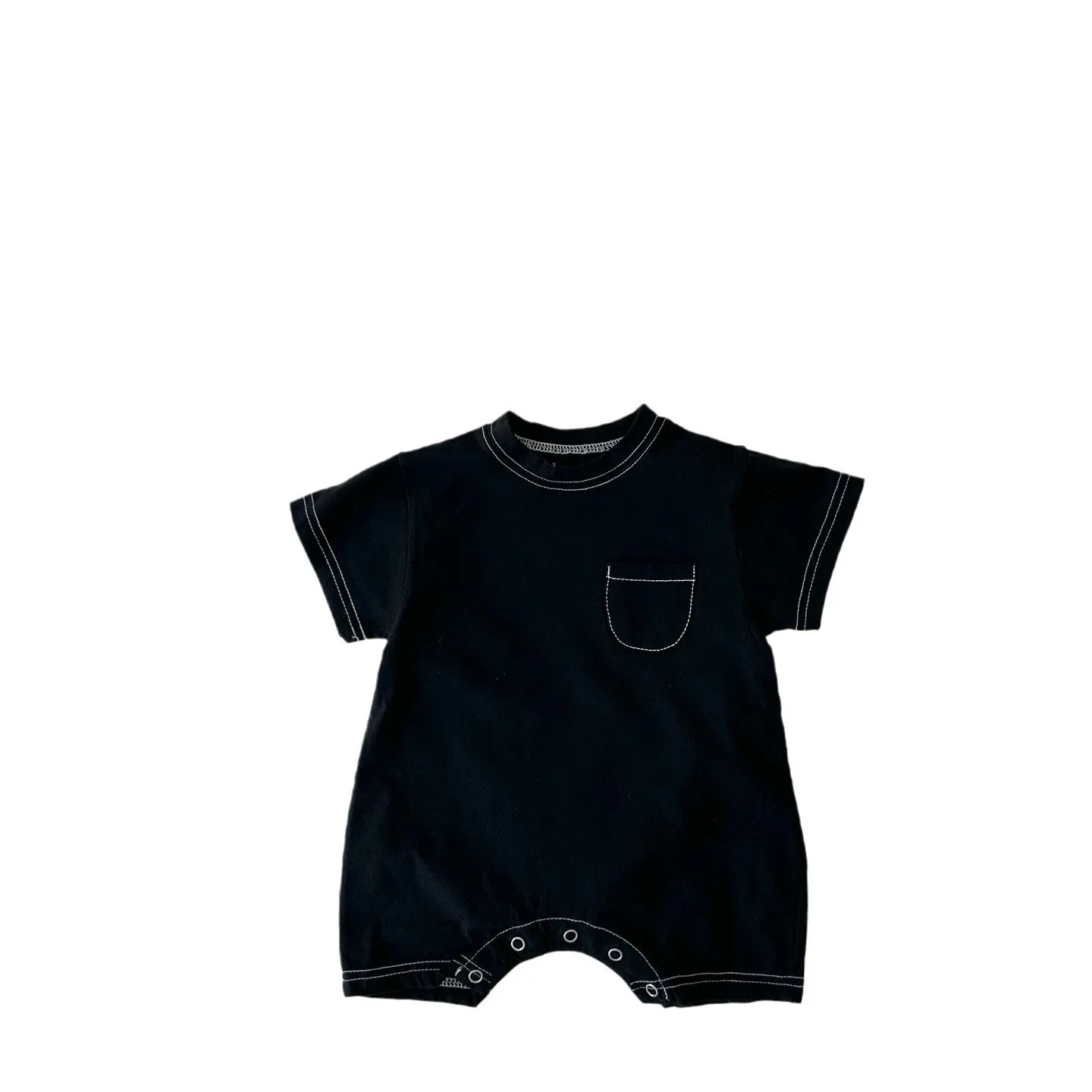 2024 Summer Boy Girl Baby Solid Pocket Short Sleeve Romper Loose Infant Jumpsuit Cotton Newborn Casual One-piece Toddler Clothes