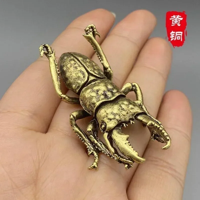 Brass Beetle Unicorn Insect Home Office Desk Pet Tea Pure Copper Craft Gift Para Casa E Decoração