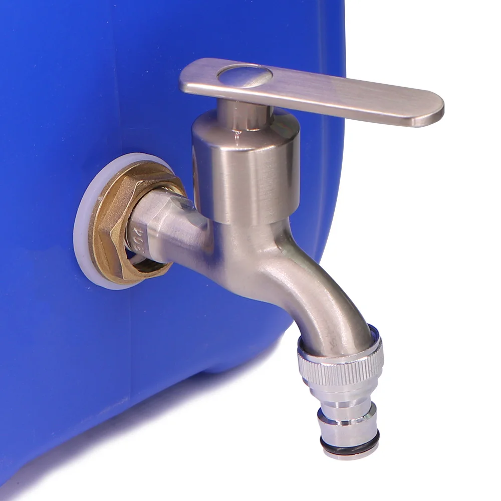 304ステンレス鋼の庭の蛇口,真ちゅう製の水タンクジョイントアダプター,灌漑水栓,二重シリコンワッシャー,1/2インチ,1セット