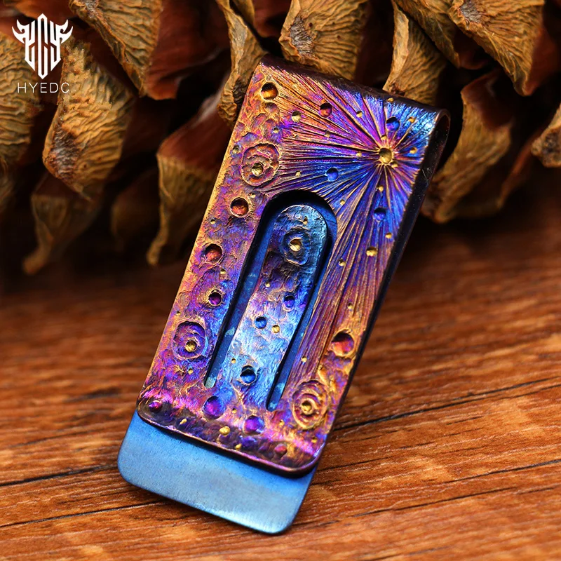 Handmade Starry Sky Banknote Clip Edição Limitada Liga de Titânio Metal Mini Cartão de Crédito Portátil Presente