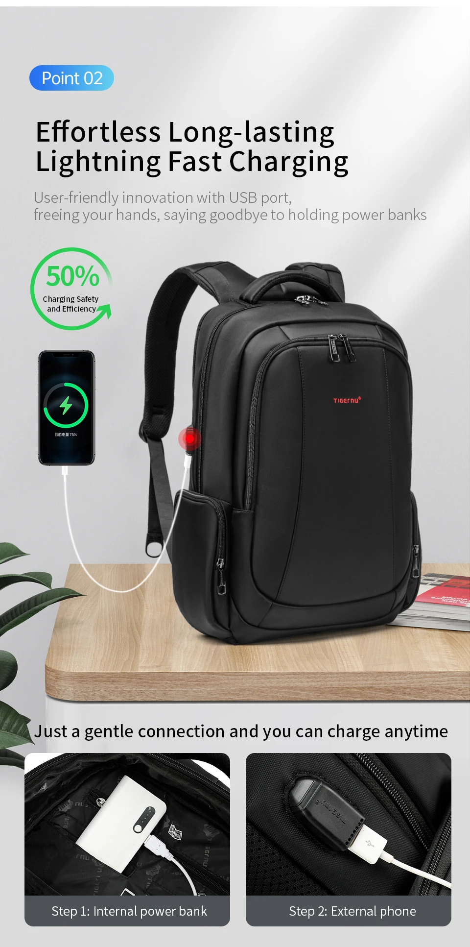 Tigernu Wasserdichte Nylon Rucksack Weibliche männer Rucksack Für 15,6 Laptop Notebook Tasche Mochilas Schule Rucksäcke Tasche Männlichen Rucksack – Detail 10