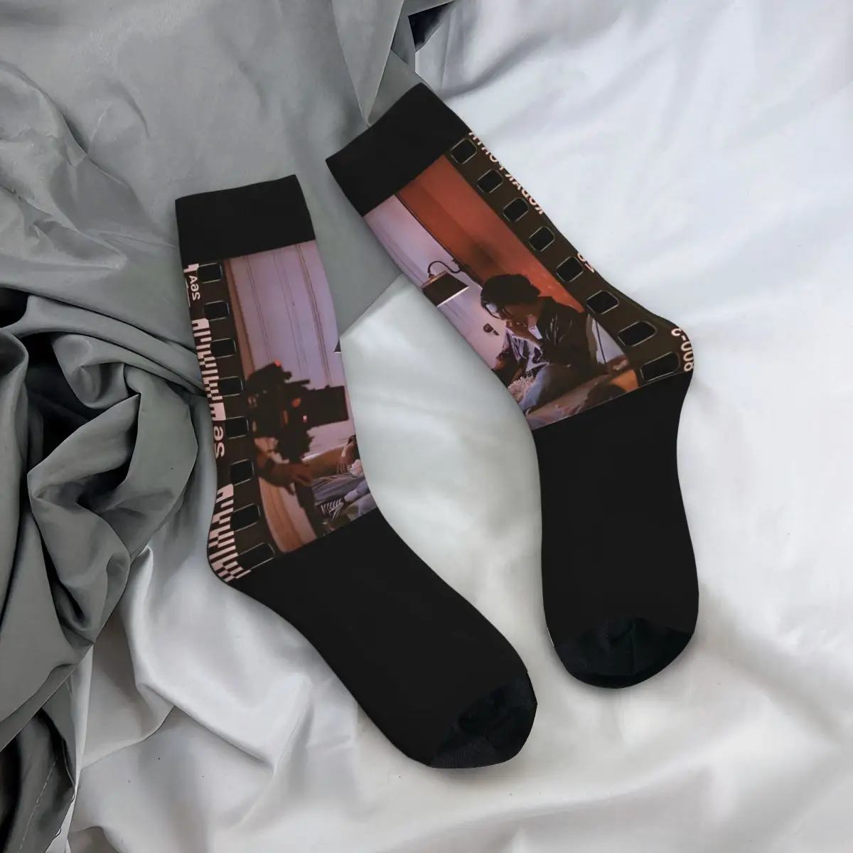 Sticker Men's Socks Retro Harajuku Conan Gray Street Style Novelty Pattern Crew Sock
