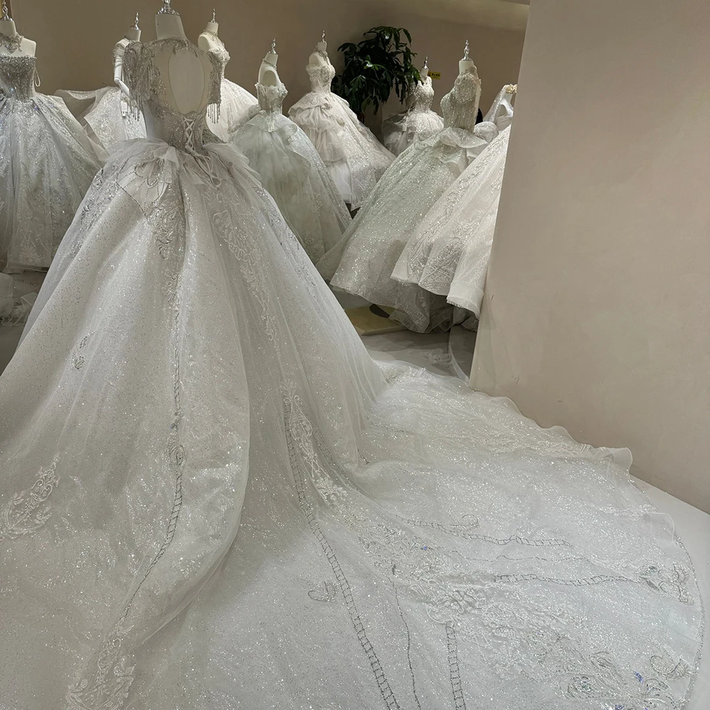 Wedding Dress Organza With Ballgown V-Neck Fullsleeve Customized Gorgeous Bride Tassel Court Train Customized Vestido De Novia