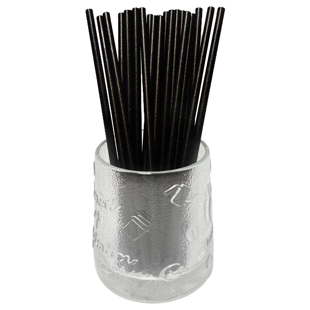 50/100pcs Black Gold Foil Paper Straws Disposable Drinking Straw Biodegradable Cocktail Straws Birthday Wedding Party Supplies