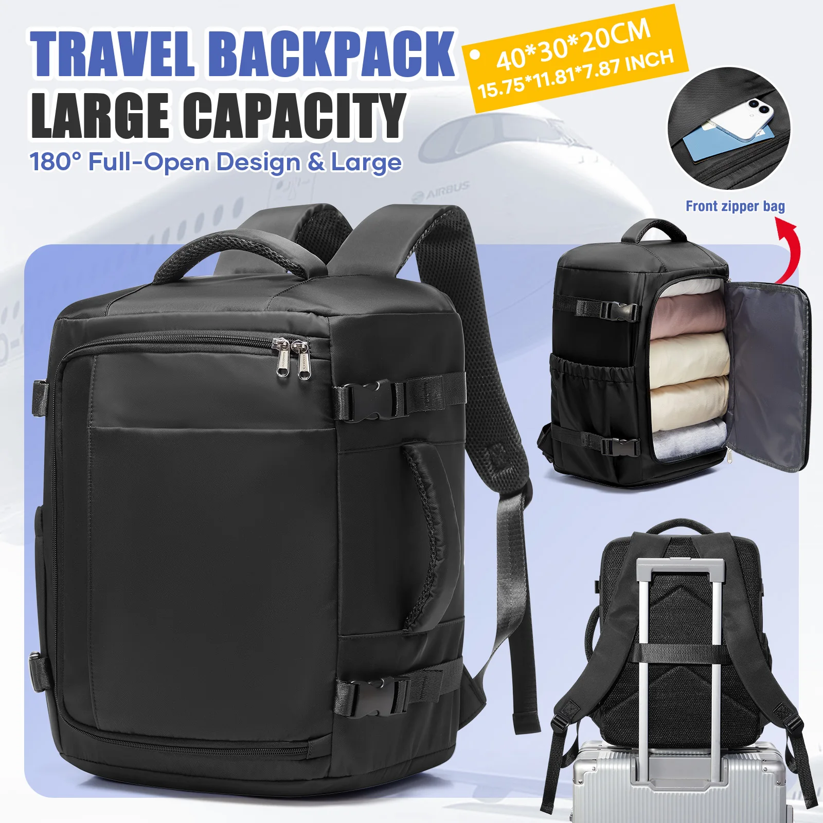 Bolsa de Cabina Ryanair 40x30x20, Bolsa de Viaje para Debajo del Asiento EasyJet, Bolsa de Almacenamiento de Viaje para Hombres y Mujeres, Mochila de Viaje, Mochila Escolar Universitaria