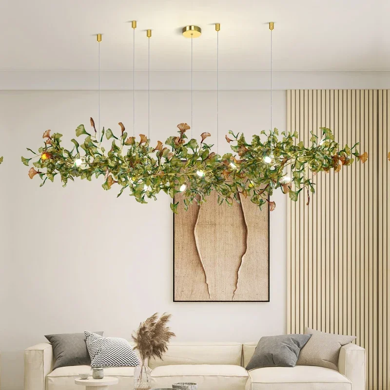 

Luxury Gingko Leaf Chandelier Modern Glass Branch Pendant Lamp For Villa Living Room Staircase & Duplex Home Decor