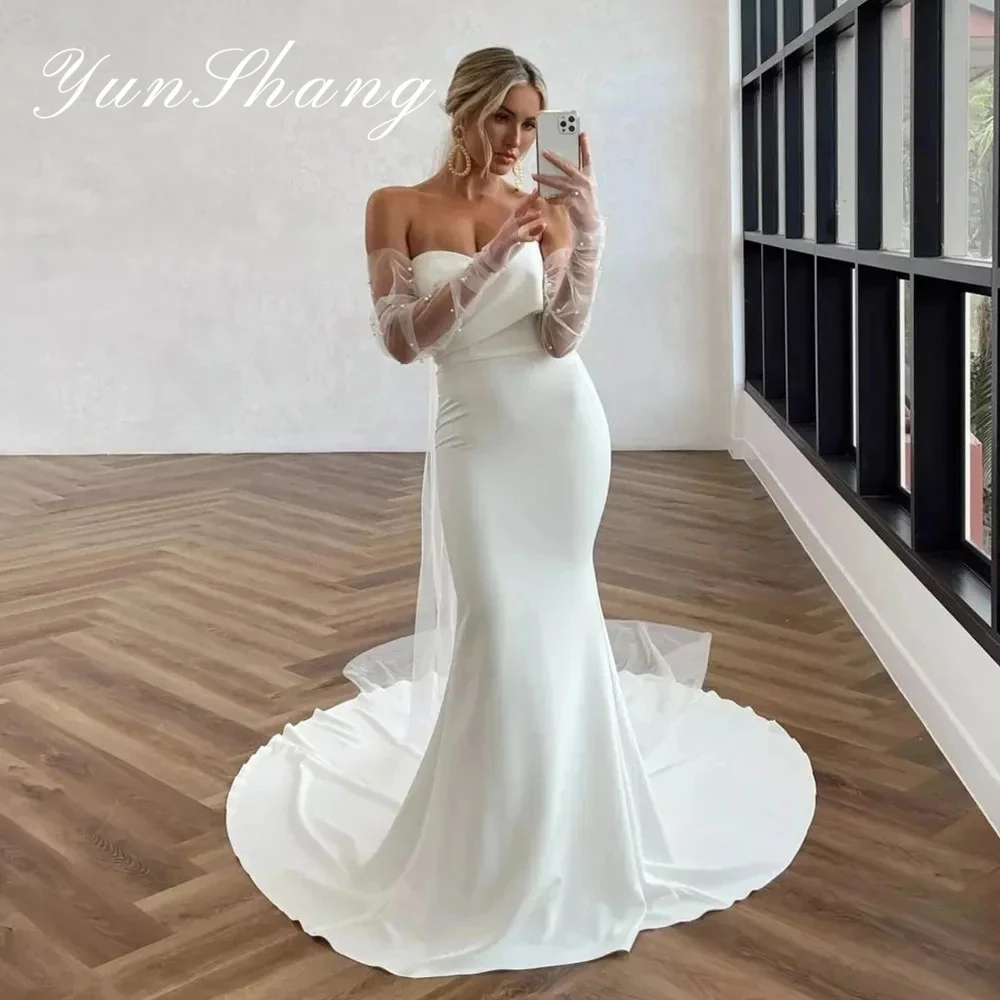 

Yunshang Elegant Mermaid Wedding Dresses Sweetheart Pleat Open Back Crepe Women 2024 Bridal Gown Sweep Train Vestidos De Novia