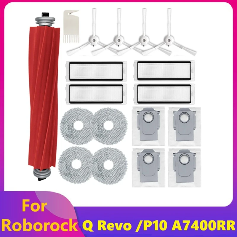 18PCS Replacement For Roborock Q Revo / P10 A7400RR Robot Vacuums Main Side Brush Hepa Filter Mop Cloths Dust Bag