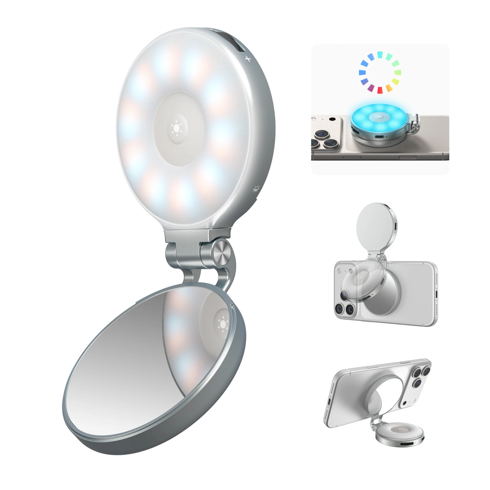 TELESIN Magnetyczny 360 °   Obrotowa mini lampa RGB do selfie z 3 trybami, regulacją kolorów i jasności, do smartfonów iPhone i Android. — zdjęcie produktu 7