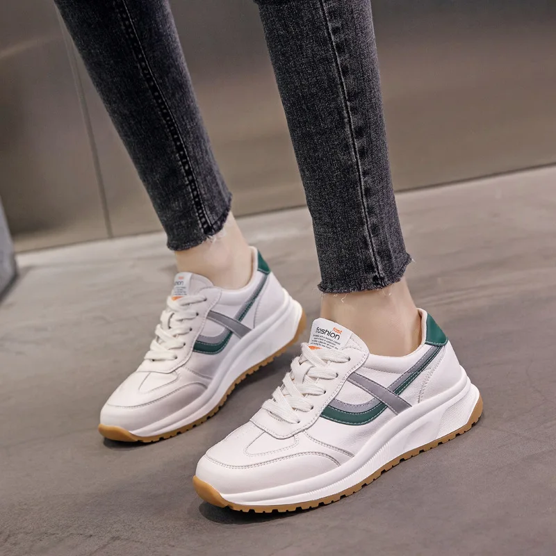 Women Fashion Genuine Leather Splice Sneakers Female Casual Simple Flats Chunky Platform Shoes Ladies Running trainers Summer