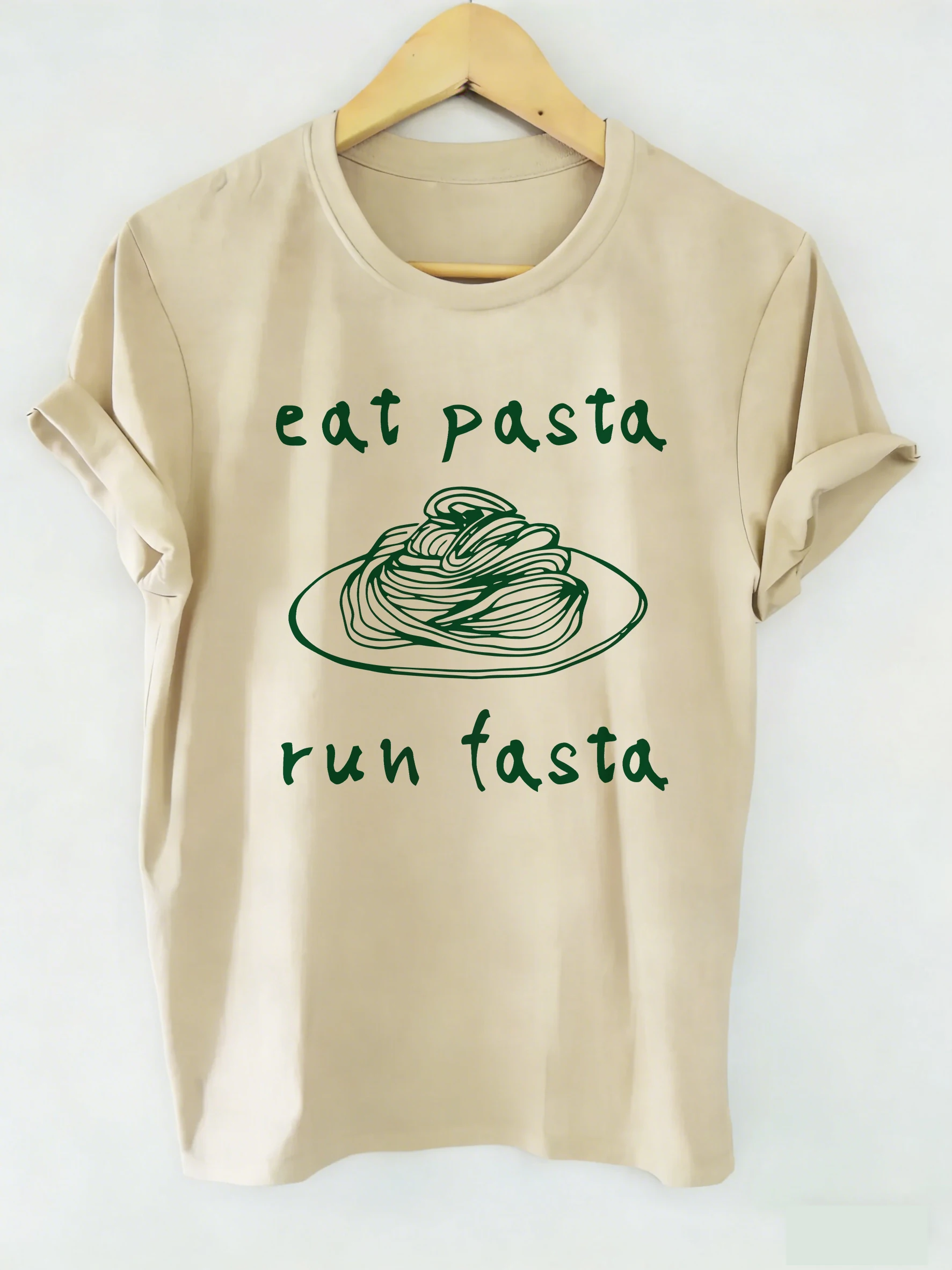 Camiseta bonita de primavera y verano, camisetas holgadas de manga corta Unisex, camisetas con estampado divertido de Eat Pasta Run Fasta, camisetas informales Vintage