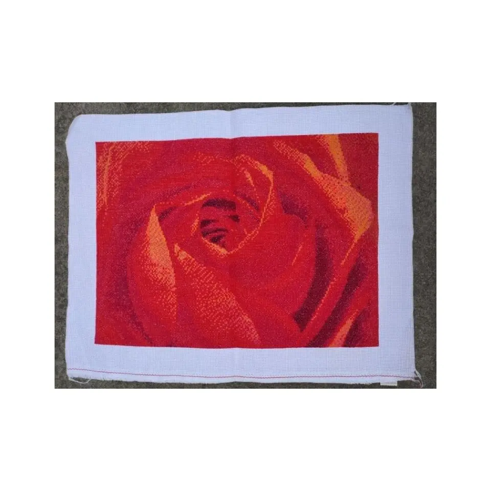 The finished product of cross stitch is handmade and embroidered with a resounding rose. The living room, bedroom, and study are