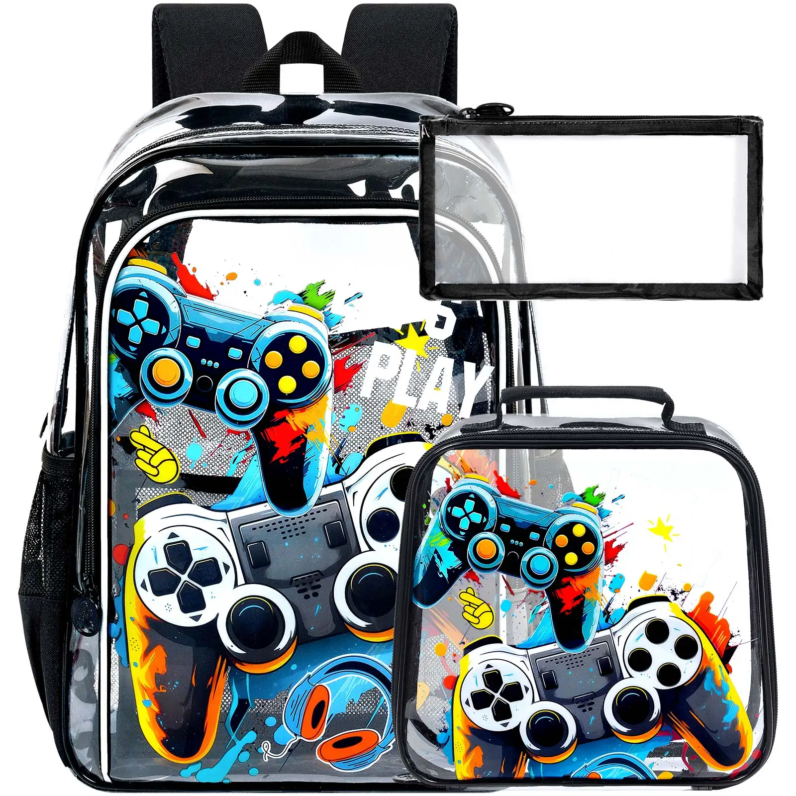 

3PCS Clear Backpack for Girls and Boys, Kids See Through Backpacks Stadium Approved, Transparent Bookbag for Elementary