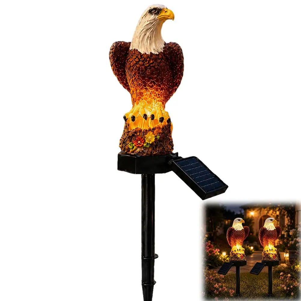 Solar Bald Eagle Garden Stake Light IP65 Waterproof Resin Figurine Solar Powered Landscape Path Lamp Auto On/Off