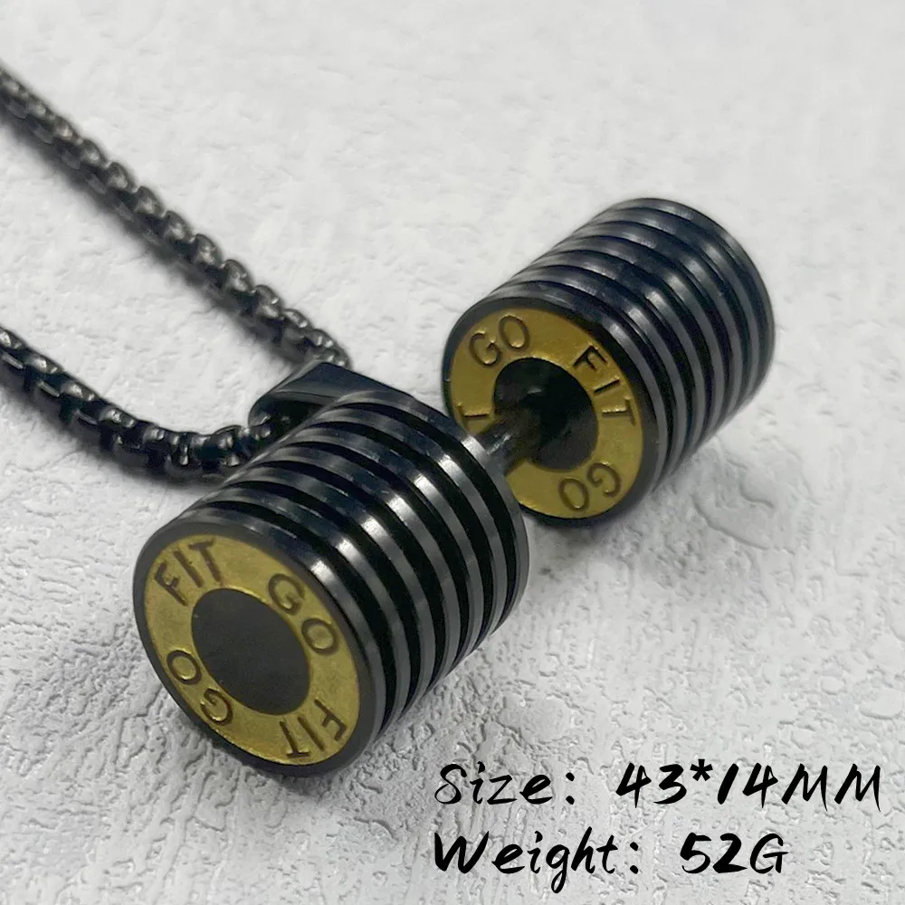 Gold black silver color Western Hot Sports Pendant Necklace Stylish Dumbbell Pendant Necklace Fashion Stainless Steel Jewelry