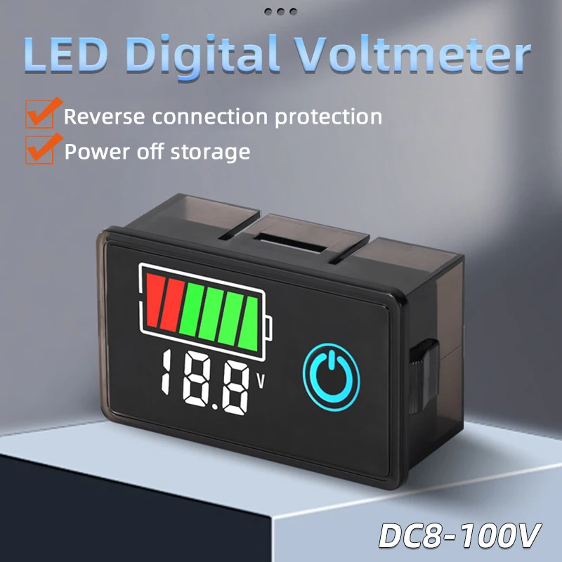 

Two-wire LED Digital Voltmeter,DC8-100V 12v 24v 36v 48v 60v 72v Battery Monitor Lithium LiFePO4 Lead-Acid Battery Capacity Meter