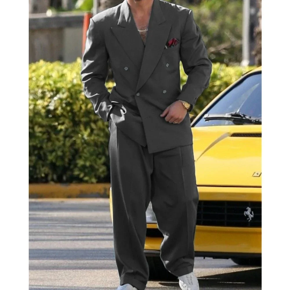 

XS-6XL Men's Business Casual Suit Korean Style Trendy Slim Fit 2 Piece Set Solid Color （Blazer+ Pants )Groom Wedding Party