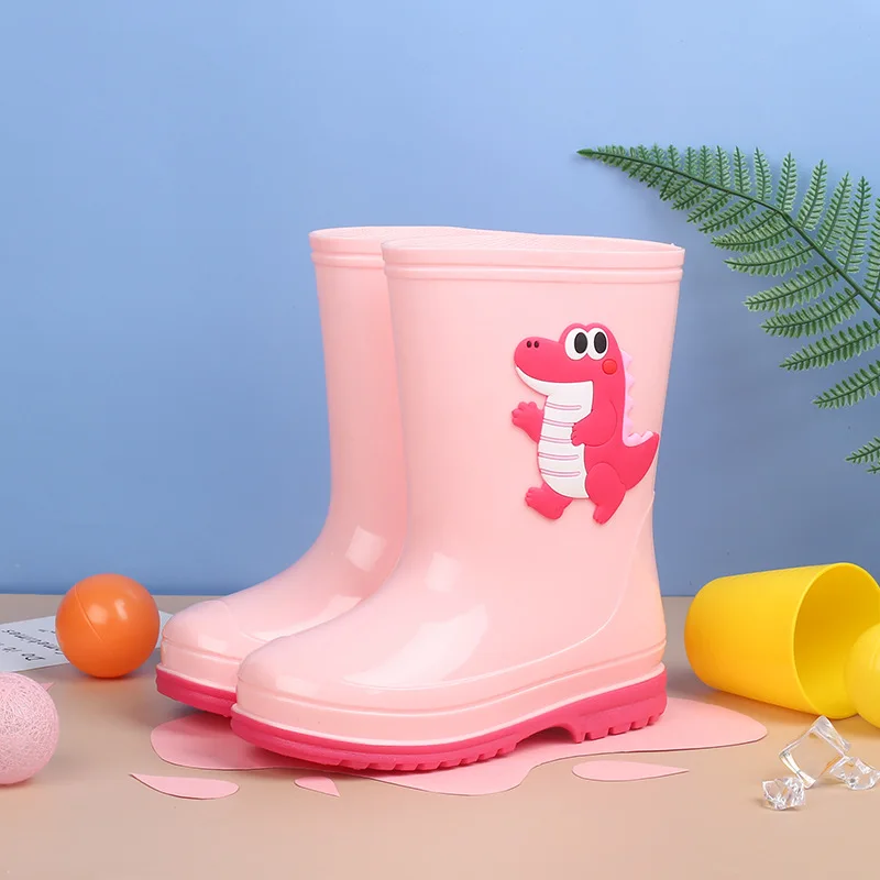 Cartoon Rain Boots for Children PVC Waterproof Boys Girls Rubber Boots Warm Plush Kids Water Shoes Student Non-slip Rain Shoes