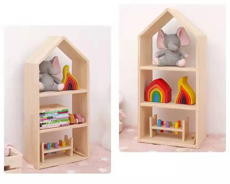 Large-Capacity 1 MOQ House Shape Toy Shelf Storage Book Shelves Organizer Kids' Cabinets Storage Rack wooden Children Cabinets