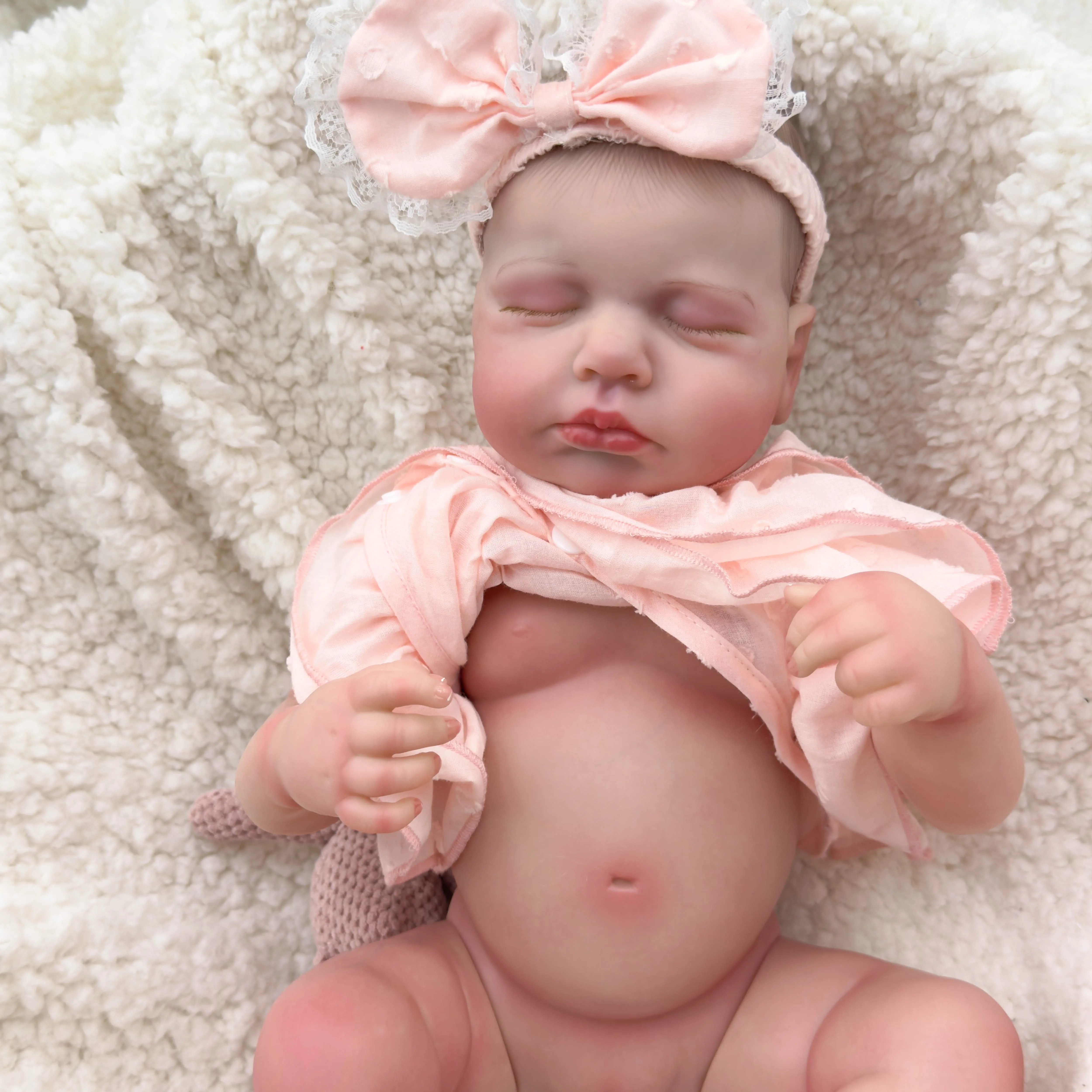 NPK 49CM Full Body Loulou Newborn Baby Doll Reborn Soft Silicone Flexible 3D Skin Tone with Visible Veins Hand Paint Doll