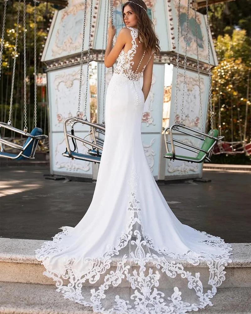 Boho laço vestidos de casamento cintas de espaguete decote em v sem mangas vestido de noiva feito sob encomenda ilusão botão vestido de casamento trem varredura