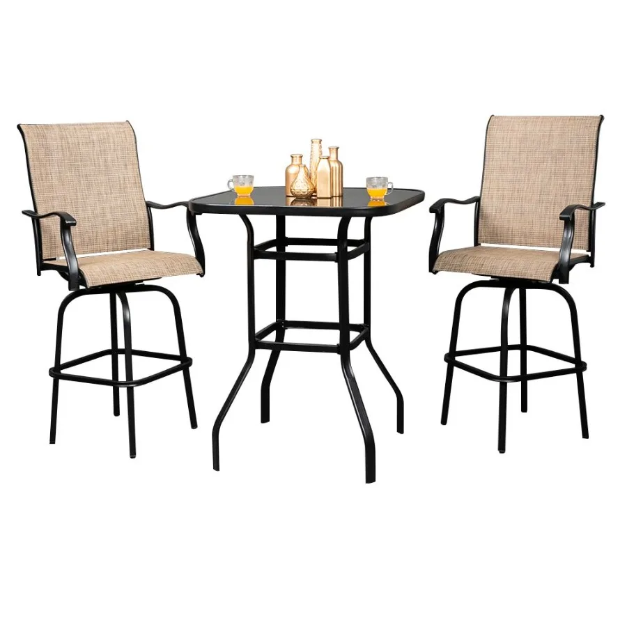 โต๊ะบาร์สูงกระจกเหล็กดัด โต๊ะบาร์ลาน สีดํา