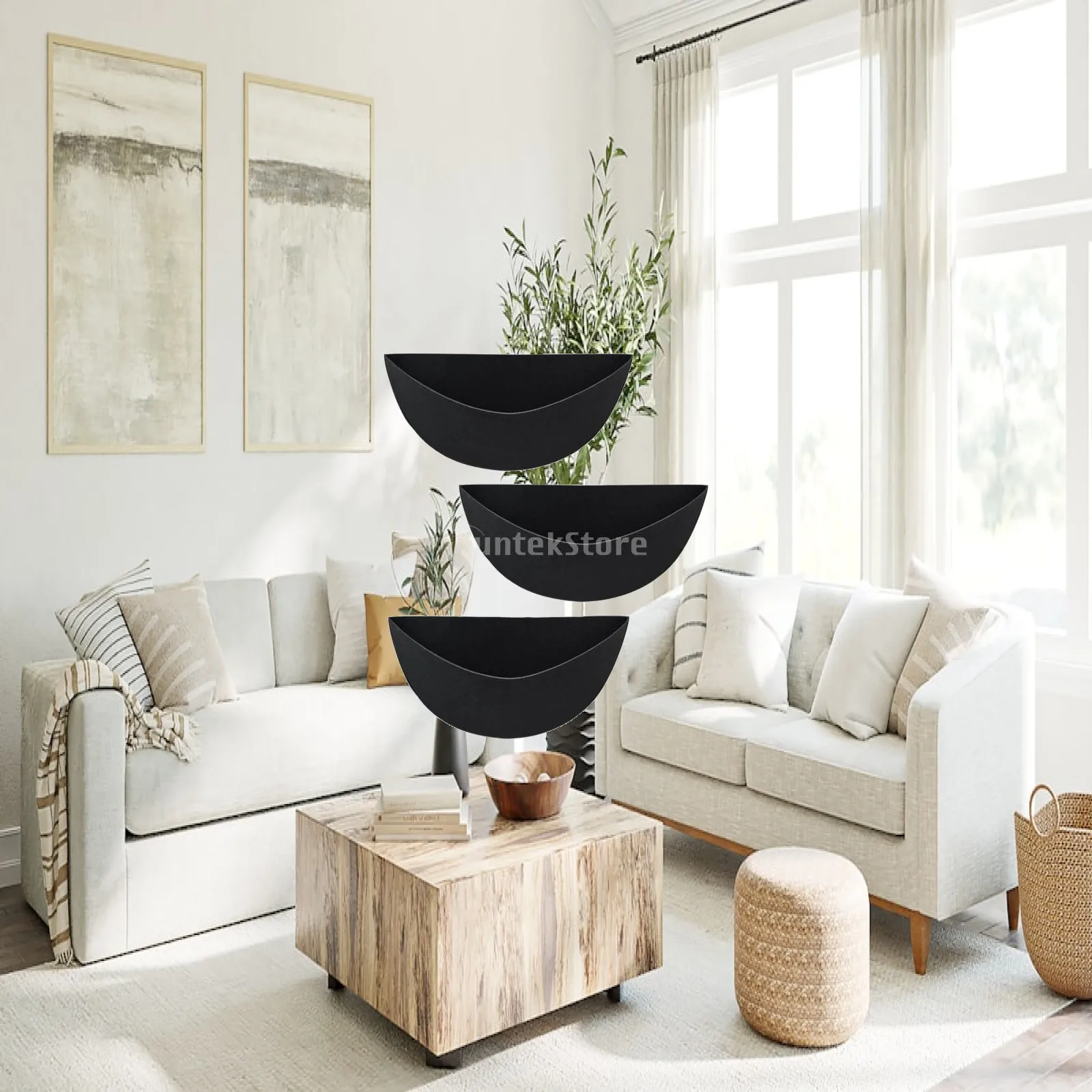 3x3 Pieces Felt Trough Planter Liner Hanging Plant Liner for Living Room Black 12in