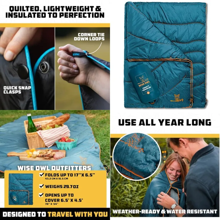 

Outdoor Camping Blanket Lightweight Packable Puffy Quilt for Backpacking, Hiking Travel Warm Water Resistant Blanket for Cold W