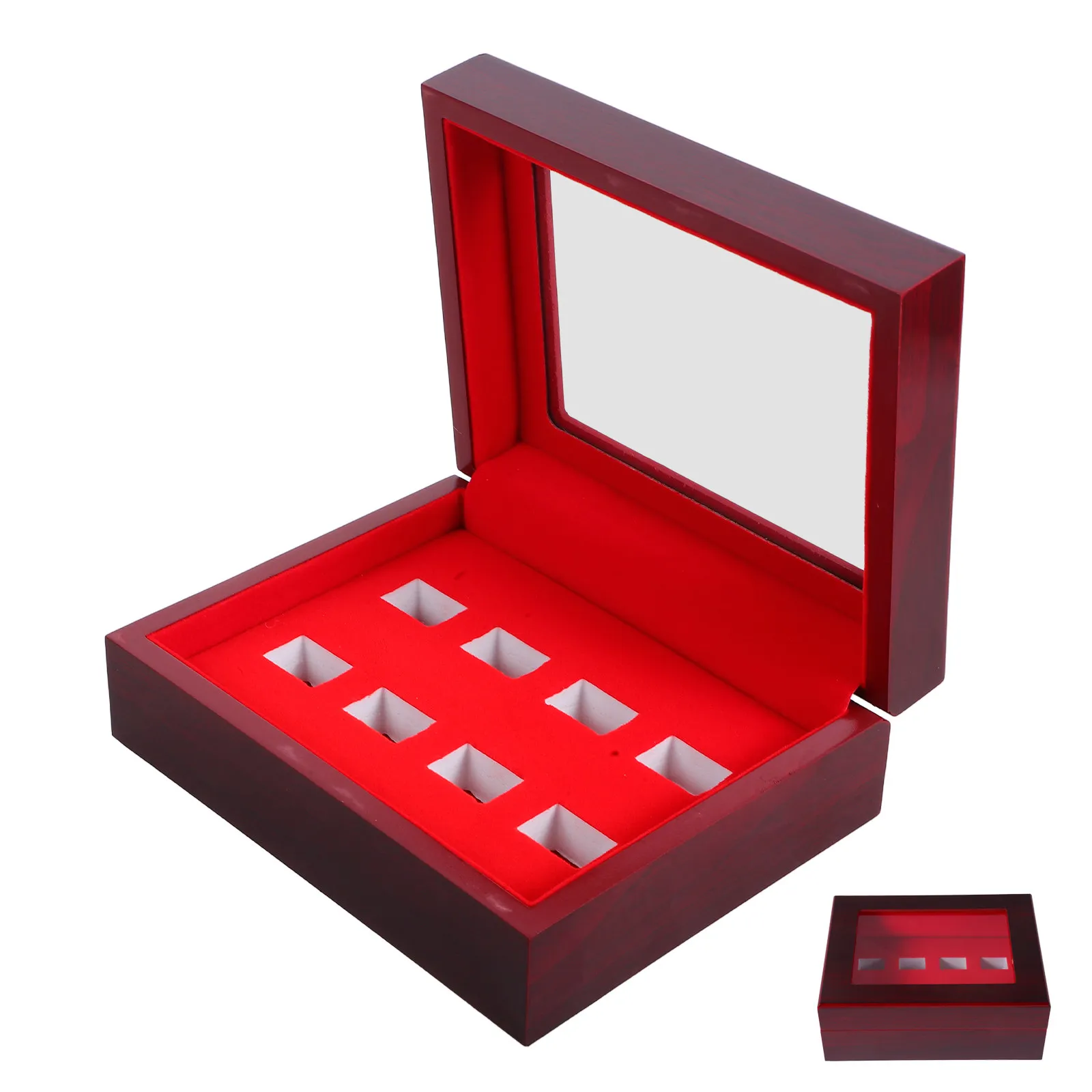Vintage Wooden Ring Holder Box Multi Hole Design Elegant Ring Storage Case for Engagement Proposal Wedding Rings Sports Trophy