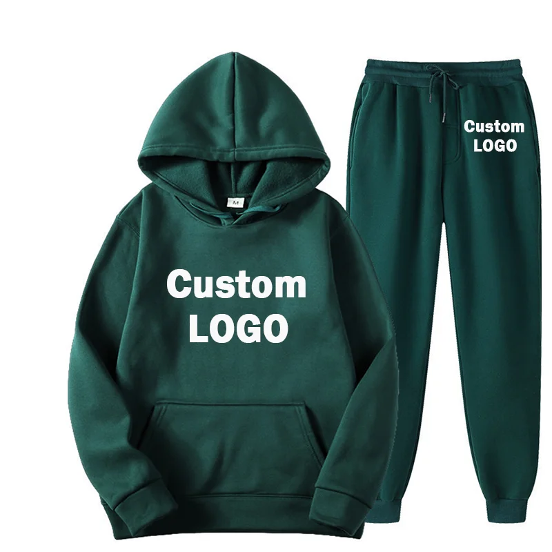 Custom Hoodies Men's Women's Tracksuit ​Set Hoodie + Pants Autumn Winter Fleece Warm Sportwear Homme Streetwear Suit Clothing