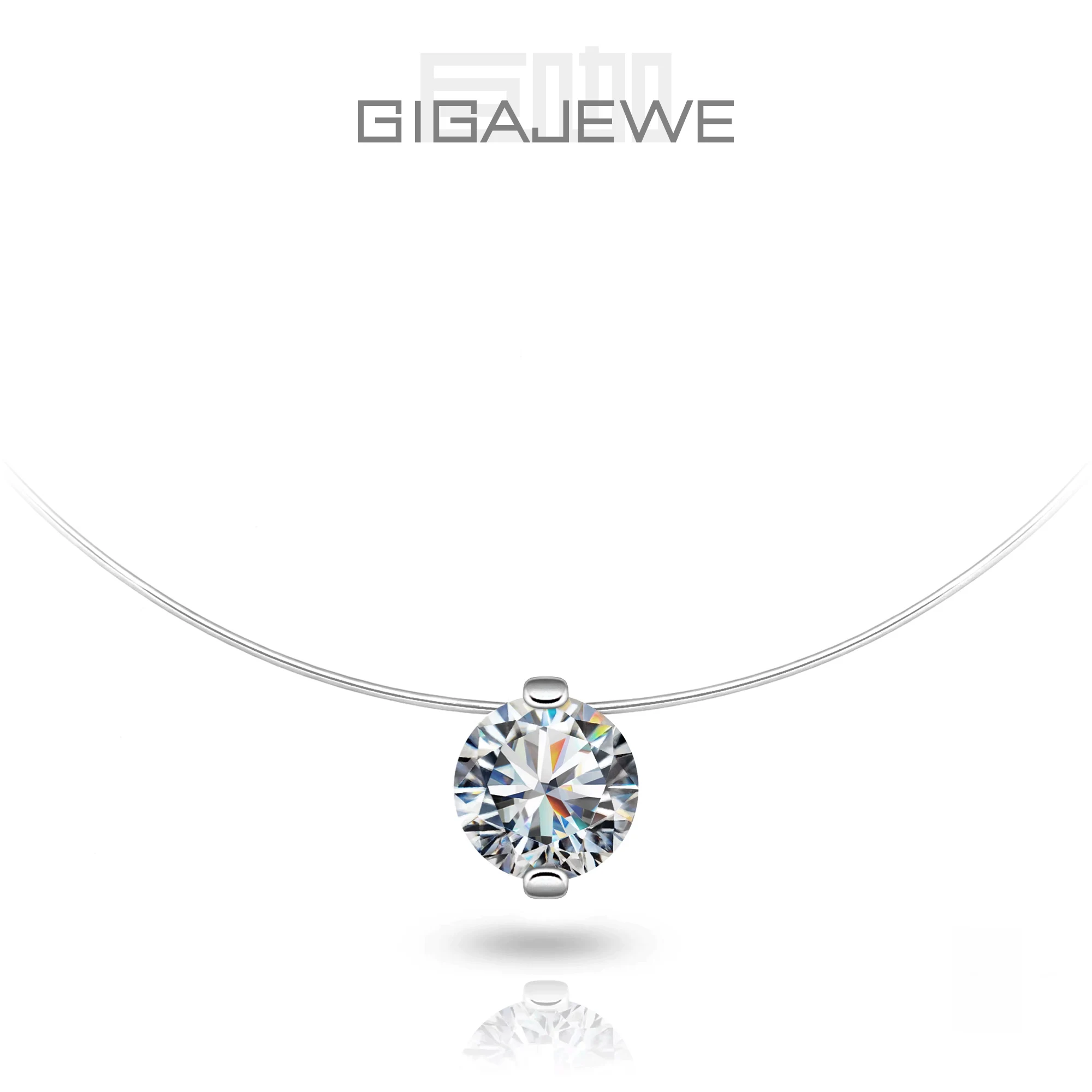 GIGAJEWE 1ct 2ct 3ct D Color Round VVS1 Moissanite Fish Line Collar Necklace Invisible Necklace 925 Silver Woman Girl Gift