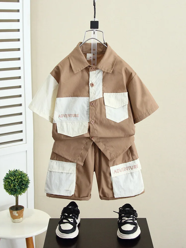 

Baby Boy Summer Clothes Set Kids Patchwork Shirts + Loose Shorts 2PCS Suit Teens Sports Clothing Sets 2-11Years